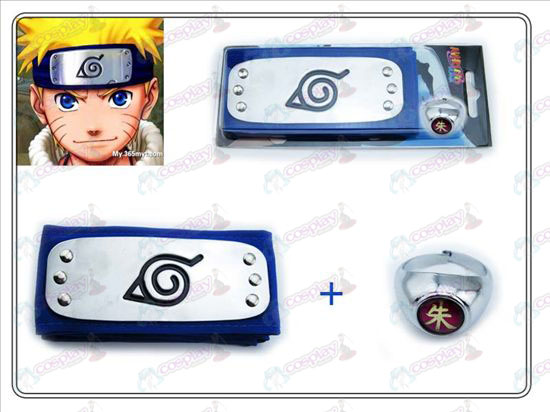 Naruto Konoha blå hodebånd + Samlerutgaven Zhu Zi Ring