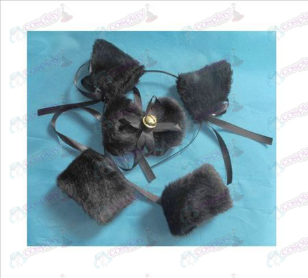 Skyv gongongen katteører + svart slips + Elastisk armbånd