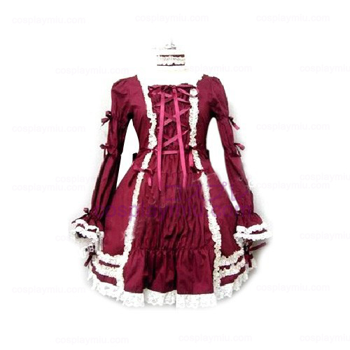 Elegant Burgund langermet kjole Lolita Cosplay Kostymer