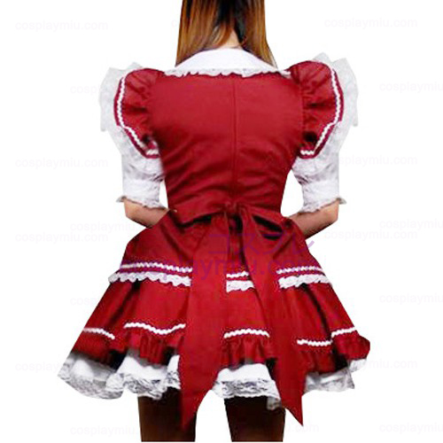 Red And White Lace Trimmet Lolita Cosplay Dress