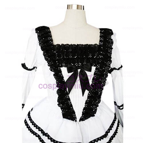 Black And White Lace Trimmet Gothic Lolita Cosplay Dress