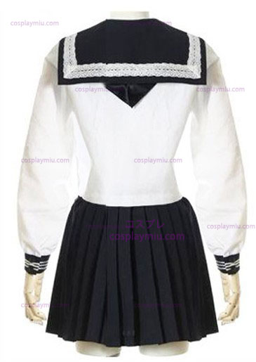 Hvit lange ermer Sailor skoleuniform cosplay kostyme