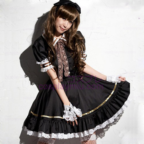 Svart Lovely Lolita Maid Outfit Miniskjørt Cosplay Kostymer
