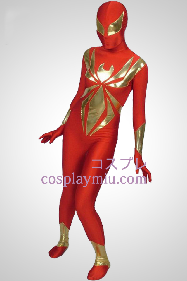 Red Lycra Og skinnende metallisk Piece Sammen Superhero Zentai Suit