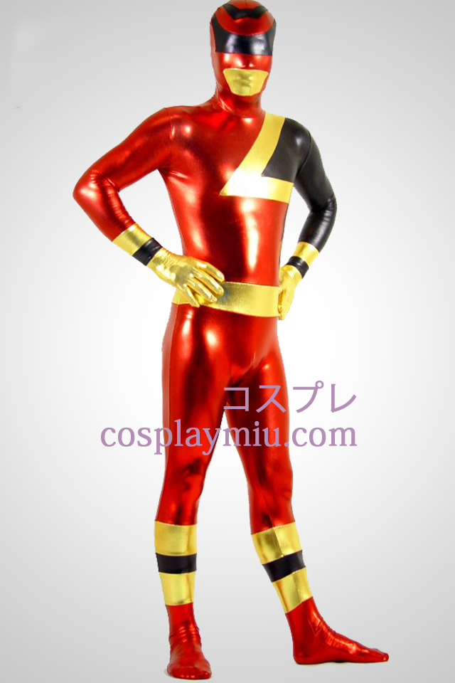 SPD Red Ranger skinnende metallisk Superhero Zentai Suit