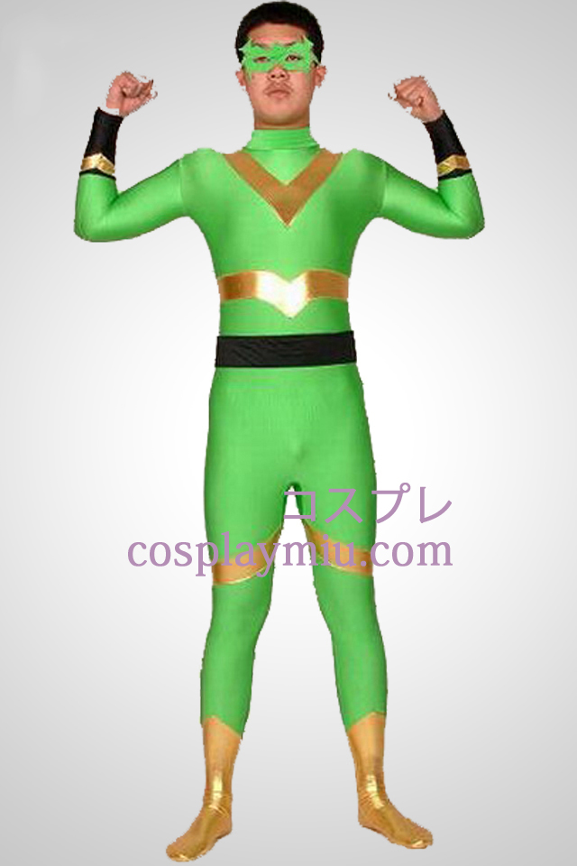 Grønt og gull Lycra Spandex Superhero Zentai