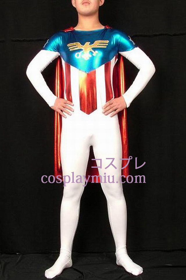Flagg Superman Lycra Og skinnende metallisk Superhero Zentai Suit