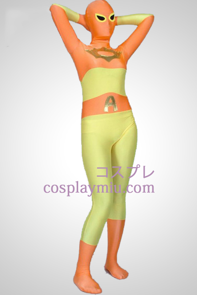 Orange og gul Lycra Spandex Superhero Zentai Suit