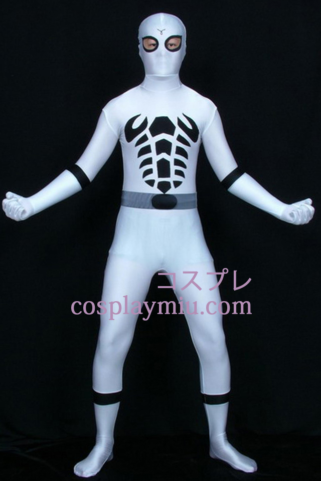 Hvit og svart Scorpion Mønster Lycra Superhero Zentai Suit