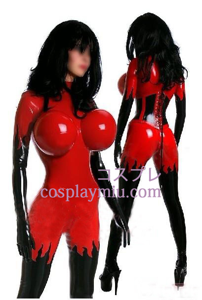 Sexy Rød og svart Kvinne Latex Catsuit med oppblåsbare Bust