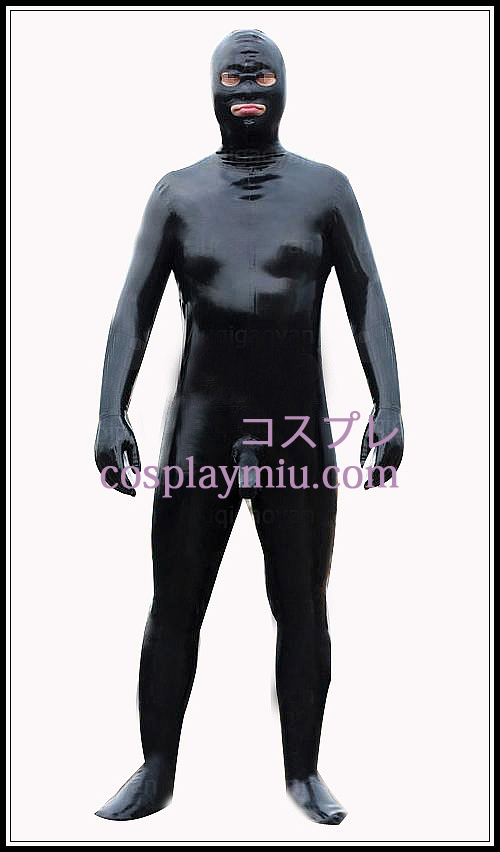 Shiny svart Mann Full Body Latex Costume