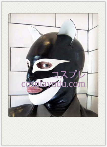 Black and White doglike SM Latex Maske med åpne øyne og munn