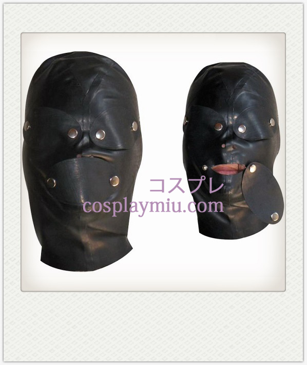 Svart Full Face Dekket Latex maske med Avtagbart eyeshade og Munn-muffel
