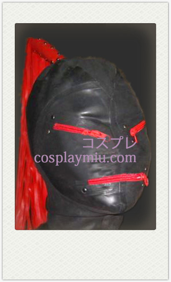 Svart Latex maske med Red Wig, glidelås øyne og munn