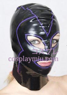 Shiny Svart Kvinne Cosplay Fôret Latex maske med åpne øyne og munn