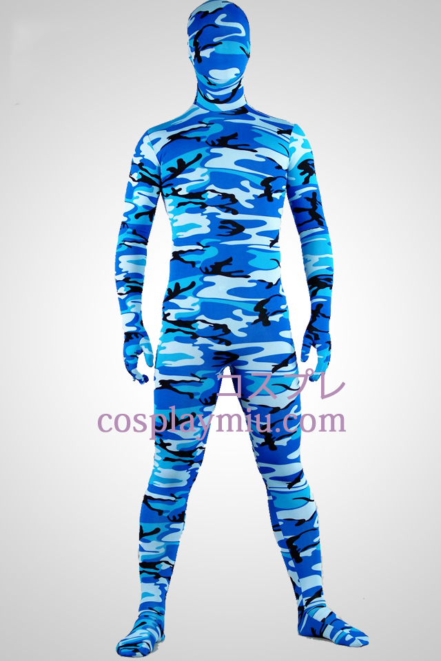 Blå Camouflage Lycra Spandex Zentai Suit