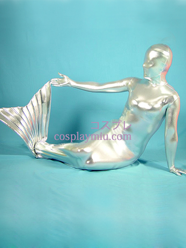 Silver skinnende metallisk Mermaid Zentai Suit