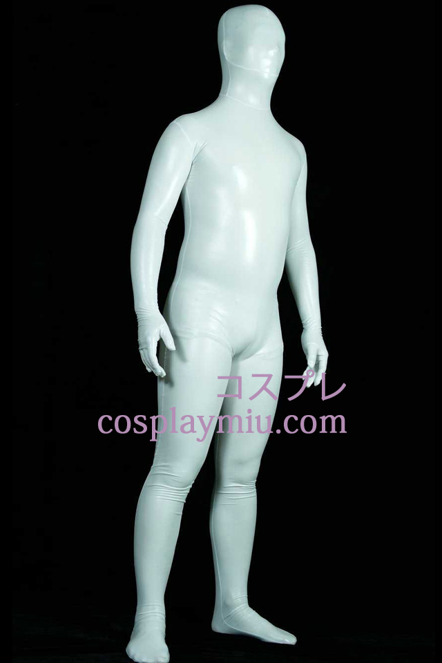 Hvit skinnende metallisk Full-Body Zentai Suit