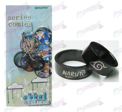 Naruto Konoha-kort installert svart stål par ringer