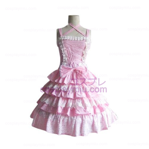 Stunning Tiered Ruffles rosa kjole Lolita Cosplay Kostymer
