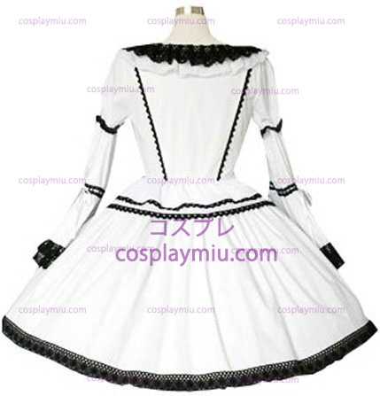 Black And White Lace Trimmet Gothic Lolita Cosplay Dress