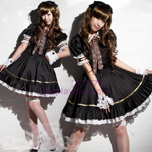 Svart Lovely Lolita Maid Outfit Miniskjørt Cosplay Kostymer