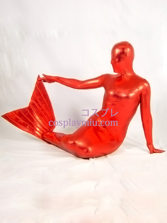 Red skinnende metallisk Mermaid Zentai Suit