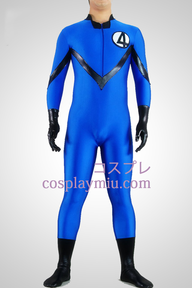 Blå Lycra spandex og skinnende metallisk Unisex Superhero Zentai