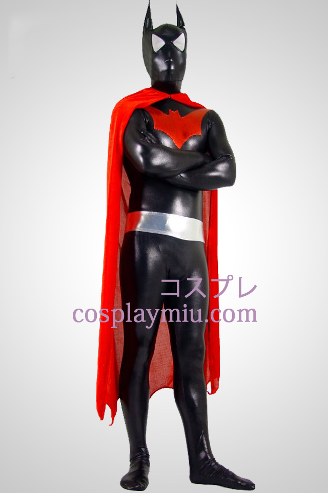 Shiny Metallic Batman Zentai Suit Med Red Cape