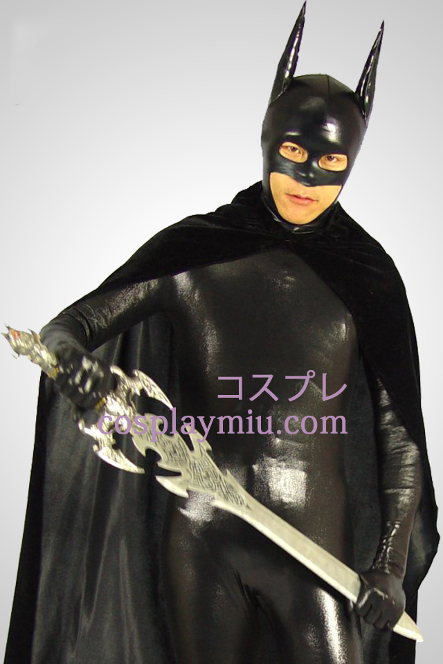 Svart Batman skinnende metallisk Superhero Zentai Suit