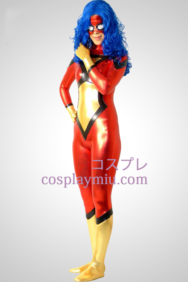 Spider-Kvinner Jessica Drew skinnende metallisk Superhero Zentai Suit