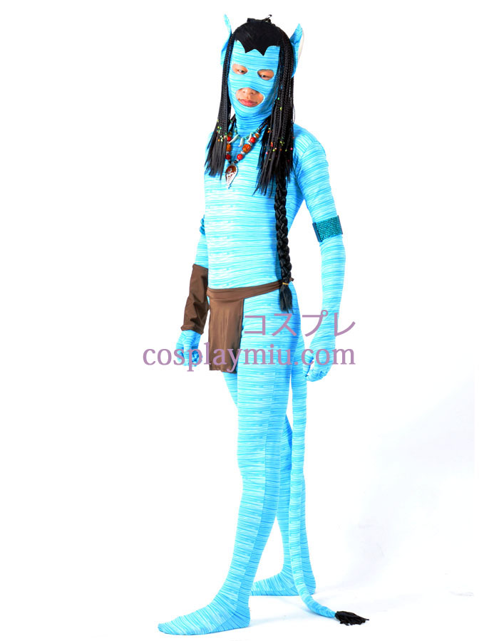 Blå Avatar Lycra Spandex Superhero Zentai Med Wig og tilbehør