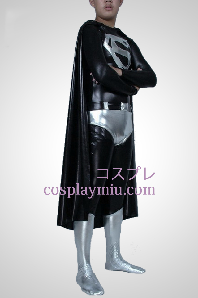 Black And White skinnende metallisk Superman Superhero Zentai