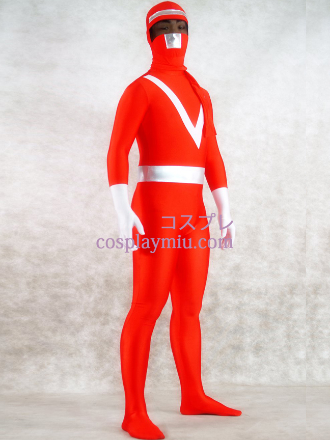 Red Lycra Spandex og Sliver Shiny Metallic Zentai Suit