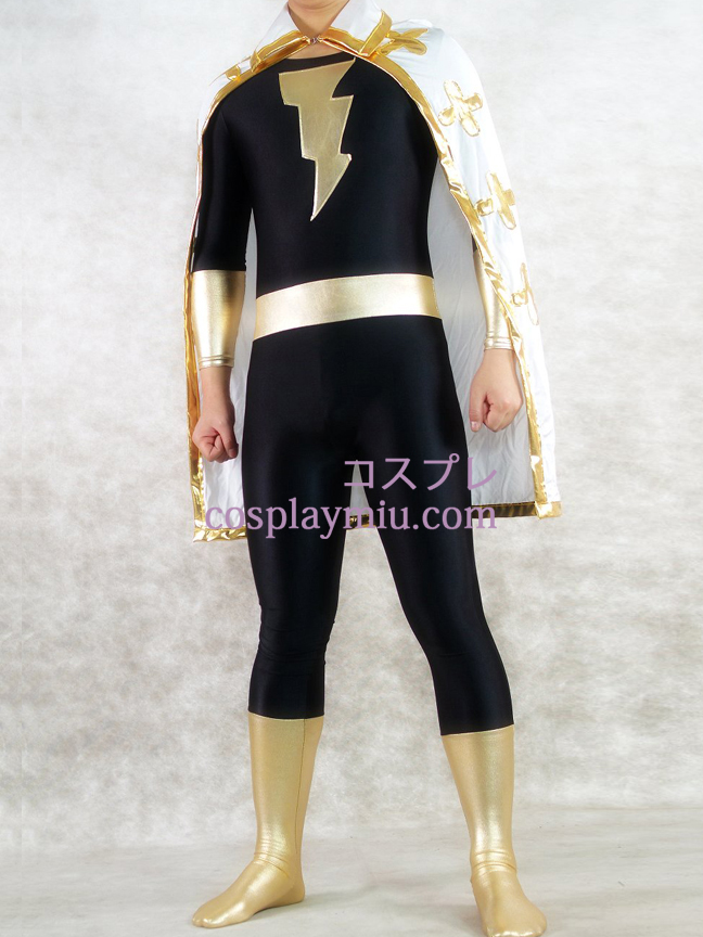 Gull og svart Shiny Metallic Unisex Superhero Zentai Suit