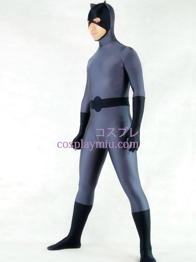 Grå og svart Lycra Spandex Batman Superhero Zentai Suit