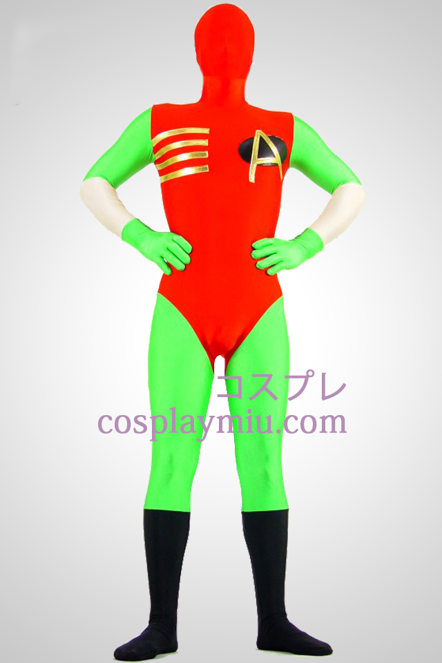Grønn og Rød Lycra spandex Zentai Suit