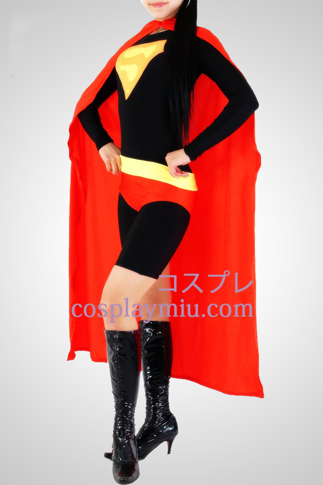 Rød og svart Super Woman Lycra Spandex Catsuit