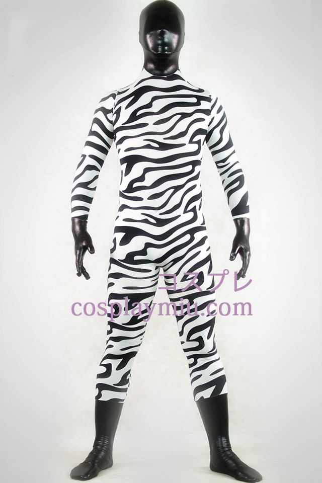 Shiny Metallic Hvit og svart Zebra Zentai Suit