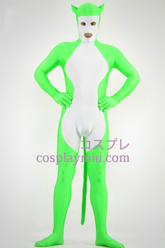 Grønt og hvitt skinnende metallisk Zentai Suit