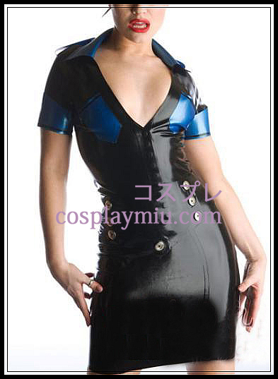 Black and Blue Deep V-hals Latex Costume