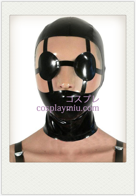 Shiny Svart SM Latex maske med Tydelig eyeshade