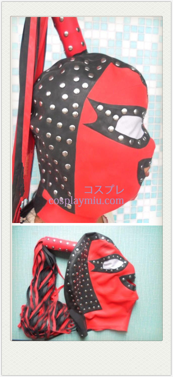 Red Black and Nail-Shaped SM Latex Maske med Horsetail