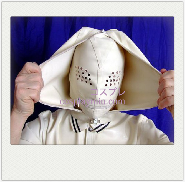 Hvit Full Face Dekket SM Latex Maske med Mesh og glidelås Mouth