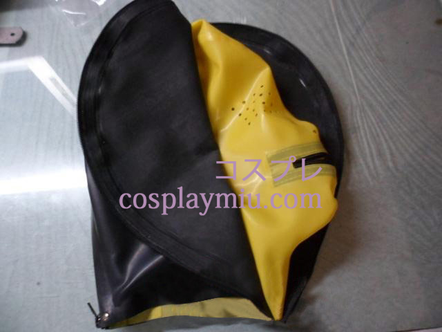 Black and Yellow Latex Maske med Mesh og Double Glidelåser