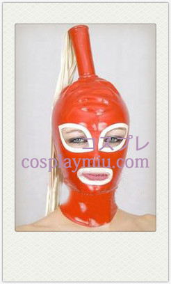 Sexy Red and White Female Latex maske med åpne øyne og munn