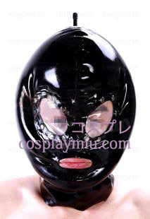 Shiny Svart To lag Lateks Maske med Transparent øyne og åpen munn