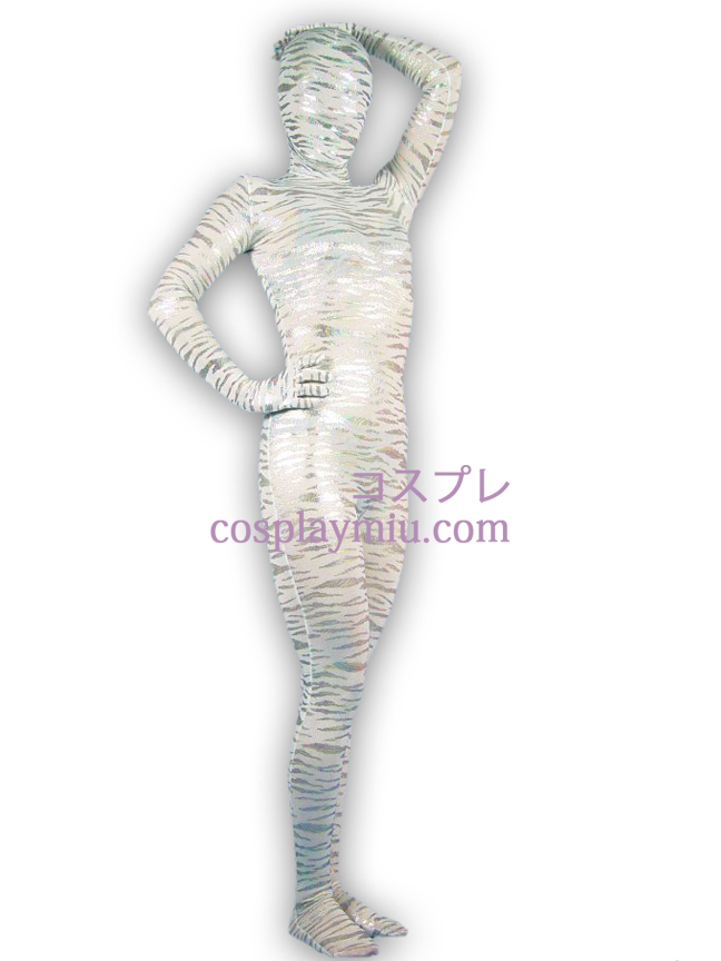 Tiger Silver Coating Pattern Lycra Spandex Unisex Zentai Suit