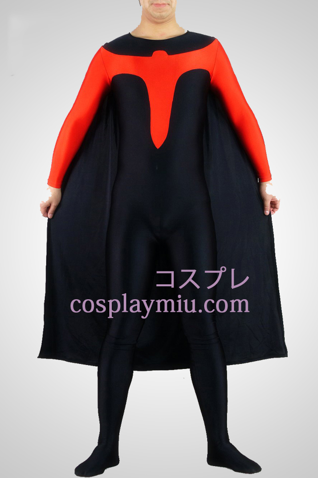 Black And Red Lycra Spandex Catsuit Med Cape