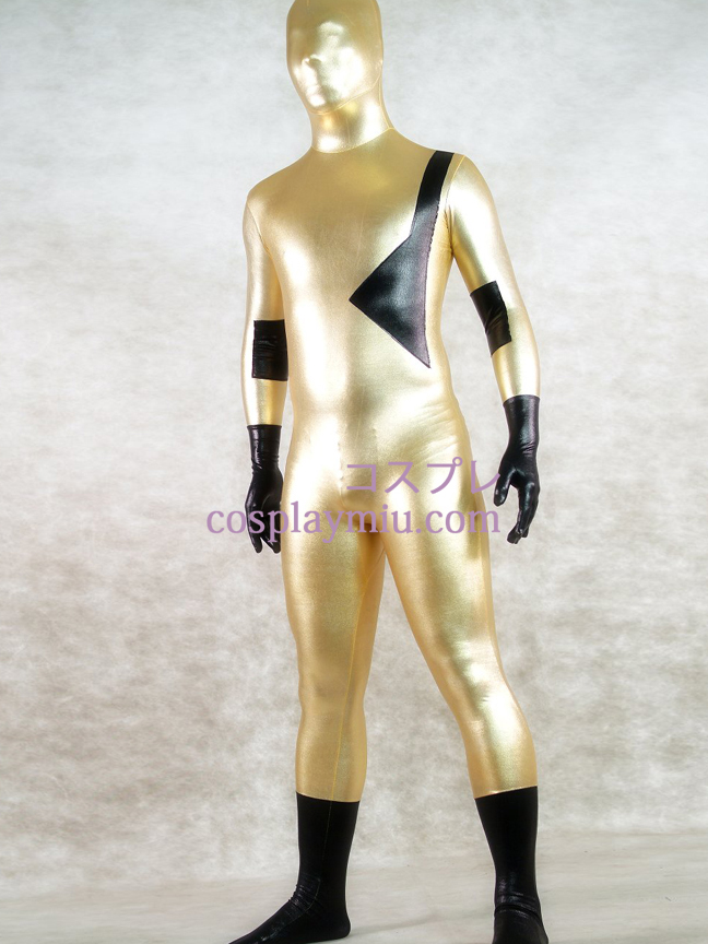 Skinnende metallisk gull og sort Unisex Zentai Suit